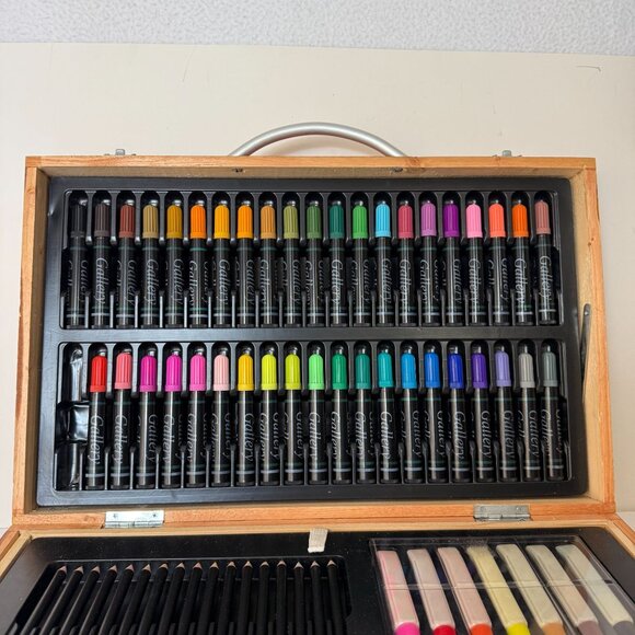 Gallery Wooden Art Supply Box Set 129 Pieces Paints Brushes Pastels Pencils - Ga - Picture 6 of 16